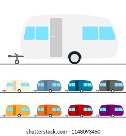 Long Caravan Colorful Flat Vector Set