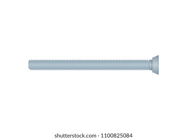 Long carriage bolt isolated on white background. Construction hardware, metalwork accessory vector illustration.