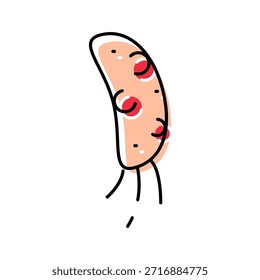 Célula bacteriana larga de la historieta con los apéndices y los puntos inflamados rojos del tentáculo, Ilustración vectorial mínima de un patógeno que causa la infección para el uso médico, educativo, y científico
