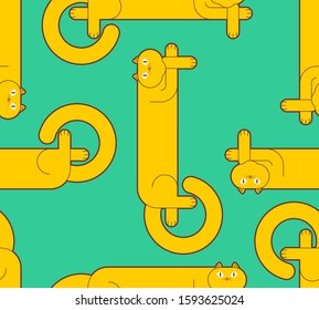 Long cat pattern seamless. Cartoon pet background. Baby fabric texture. vector ornament