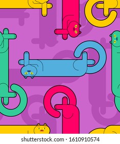 Long cat pattern seamless. Cartoon pet background. Baby fabric texture. vector ornament