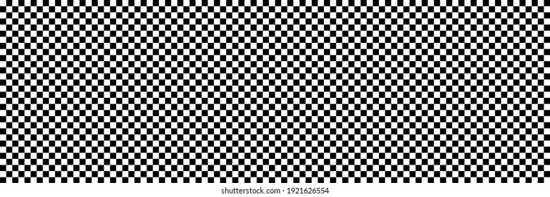 Long checkered geometric background with black and white tile. Chess board. Racing flag pattern, texture. Vector illustration.