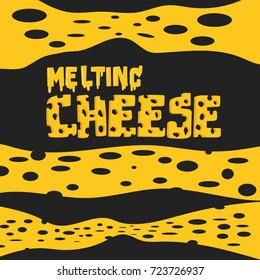 Long cheese expand and melting and  cheese texture on text  on black background