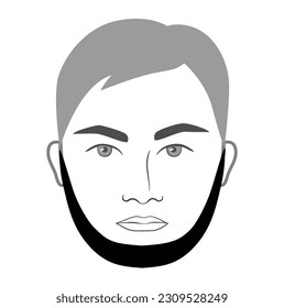 Long Chin Strap Beard style men in face illustration Facial hair. Vector grey black portrait male Fashion template flat barber collection set. Stylish hairstyle isolated outline on white background.