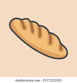 long chocolate bread with outline flat vector design.