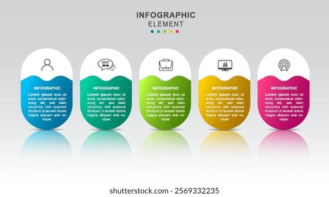 Long circle infographic design template with icons and 5 options or steps. for business concept, presentations banner, workflow layout, process diagram