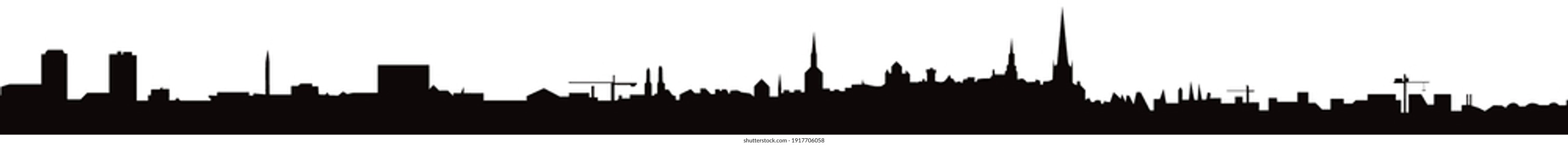 Long city skyline isolated on white. Footer for website.