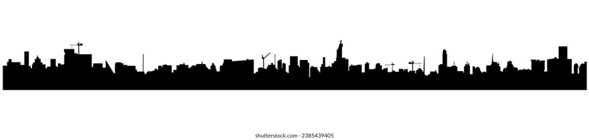 Long city skyline isolated on white background. Parallax layer. Vector.