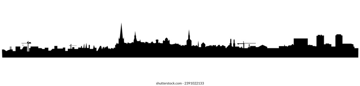 Long city skyline isolated on white background. Parallax layer. Vector.