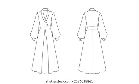 Long Coat Dress Technical Sketch