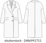 Long coat. Fashion illustration vector design template featuring two button closure, wool trench formal jacket.