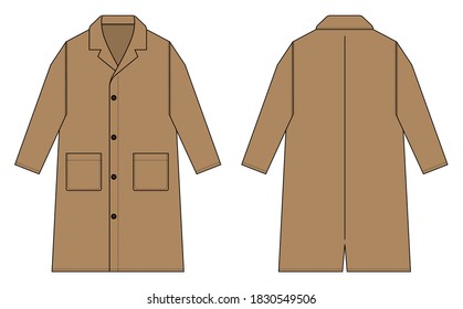 Long coat  trench coat vector template illustration / brown