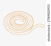 Long coiled pasta noodle drawn in clean orange line art, perfect as a minimal Italian food icon for menus, pasta packaging, recipe cards and modern Mediterranean branding designs.Vector illustration