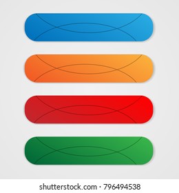 Long color buttons. Color buttons with stripes. Vector stylized buttons with thin lines.