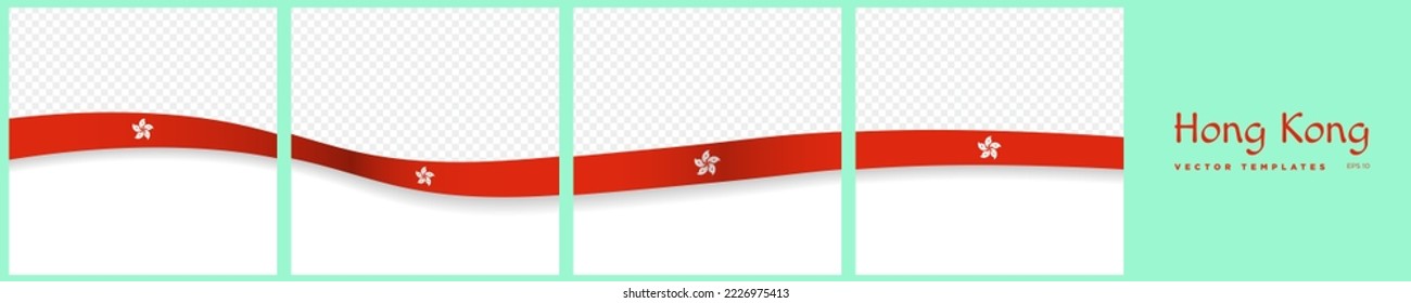 Larga y continua Bandera de Hong Kong marcos de plantillas de afiches de tarjetas. Perfecto para publicaciones en medios sociales, anuncios en carrusel, posts de blogs, continuos diseños. Ilustración vectorial. EPS 10.