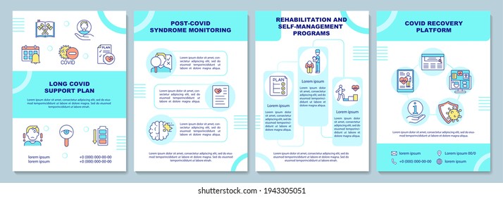 Long Covid Support Plan Brochure Template. Covid Syndrome Monitoring. Flyer, Booklet, Leaflet Print, Cover Design With Linear Icons. Vector Layouts For Magazines, Annual Reports, Advertising Posters