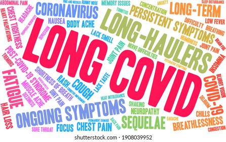 Long COVID Word Cloud On A White Background. 