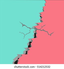 Long crack on surface. Concept design confrontation or contest background. Vector illustration. EPS10.