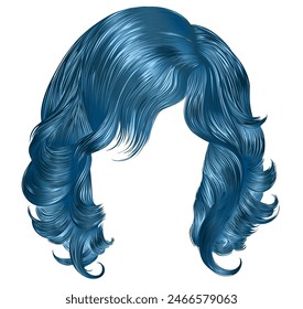 long curly hairs  blue  colors  .  beauty fashion style . wig .