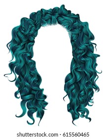 long curly hairs blue colors .  beauty fashion style . wig .