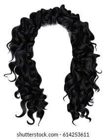 long curly hairs  brunette black  dark colors  .
  beauty fashion style . wig .
