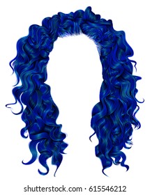 Long curly hairs dark blue colors. Beauty fashion style. Wig.