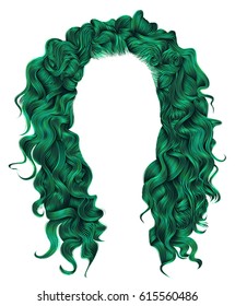 long curly hairs green  colors .  beauty fashion style . wig .