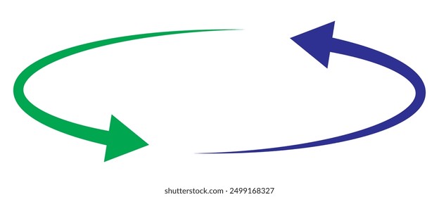 Long curve arrow blue and green set. Vector illustration.