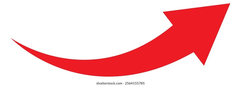 Long curve arrow  icon. Long arrow. Curved arrow icon isolated on white background. Red long curve arrow icon vector .