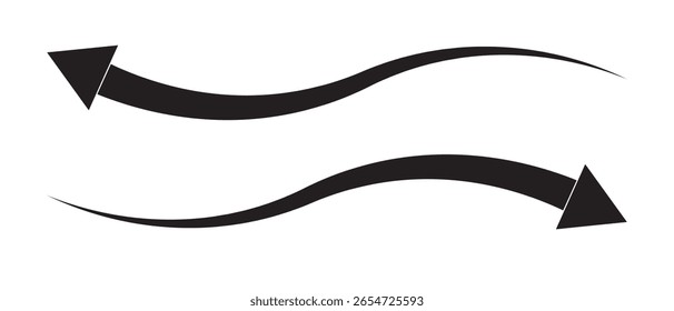 Icono de flecha de curva larga aislado sobre fondo blanco. Símbolo de flecha de estilo plano. Vector de flecha de línea larga Grande negra. Ilustración vectorial. 