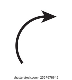Vetor de ícone de seta de curva longa. Vetor de ícone de seta de curva preta. seta de curva para cima vetor, ícone de seta longa .