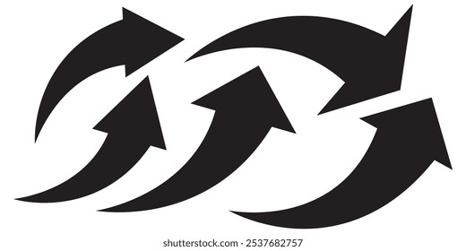 ícone de seta de curva longa conjunto de vetores. conjunto de seta de curva longa preta para design de aplicativo e interface do usuário. ícone de seta longa para cima vetor. seta de curva conjunto .
