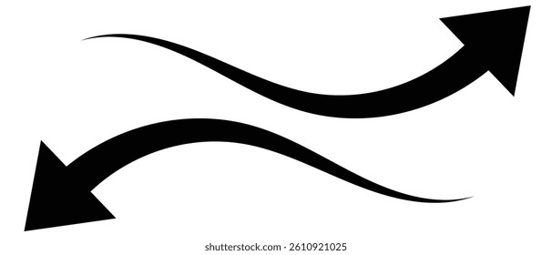 Long curve arrow icon. curve arrow icon vector. Curved arrow icon isolated on white background. Two long curve arrow vector. Long curve arrows icon vector, silhouette, vector illustration.