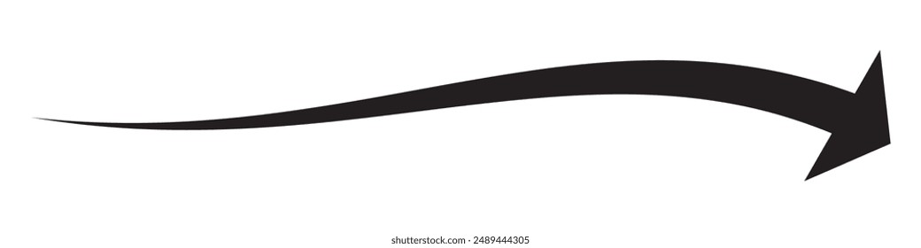 Long curved arrow icon vector. Black long arrow vector. flat style Arrow symbol. Black silhouette of an arrow on a white background. vector illustration.