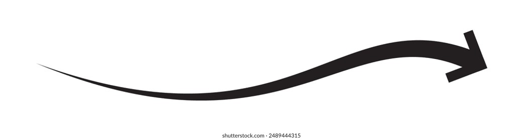 Long curved arrow icon vector. Black long arrow vector. flat style Arrow symbol. Black silhouette of an arrow on a white background. vector illustration.