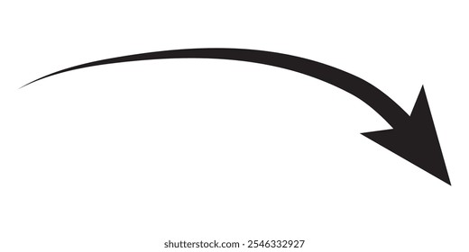 Long curved arrow icon vector. Black long arrow vector. flat style Arrow symbol. Black silhouette of an arrow on a white background. vector illustration.