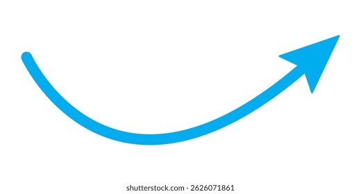 Long curved arrow icon vector. Blue long arrow vector. Long arrows icon. Long curved hand drawn arrow. 