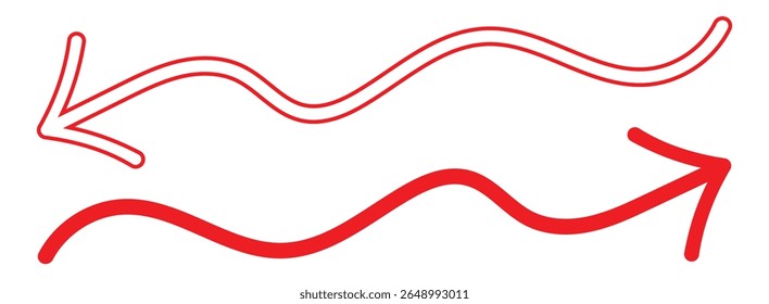 Vector de icono de flecha curva larga. Vector de flecha larga roja. símbolo de flecha de estilo plano. Silueta negra de una flecha sobre un fondo blanco. Ilustración vectorial. eps-10