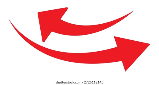 Lang gekrümmter Pfeil-Icon-Vektor. Roter langer Pfeilvektor. flaches Pfeilsymbol. Rote Silhouette mit langem Pfeil einzeln auf weißem Hintergrund. Vektorgrafik auf transparentem Hintergrund