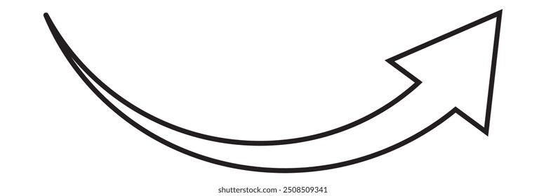 Long curved arrow outline in black stroke. Long arrow. Long curved arrow.