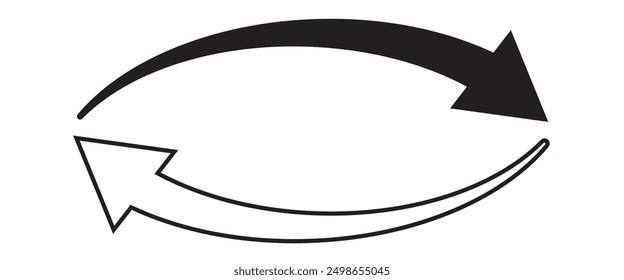 Conjunto de flecha curvada larga aislada sobre fondo blanco. Conjunto de iconos de flecha larga de campo de estilo plano y contorno.