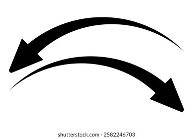 long curved arrow vector icon. double side left and right silhouette curved Horizontal long arrow icon. flat style long arrow curved vector illustration.