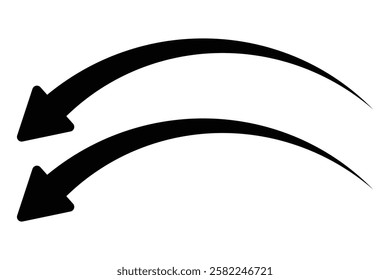 long curved arrow vector icon. double side left and right silhouette curved Horizontal long arrow icon. flat style long arrow curved vector illustration.