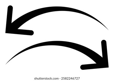 long curved arrow vector icon. double side left and right silhouette curved Horizontal long arrow icon. flat style long arrow curved vector illustration.