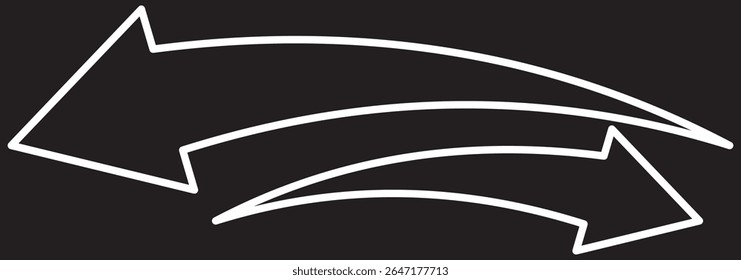 long curved arrow vector icon. double side left and right silhouette curved Horizontal long arrow icon. flat style long arrow curved vector illustration.
