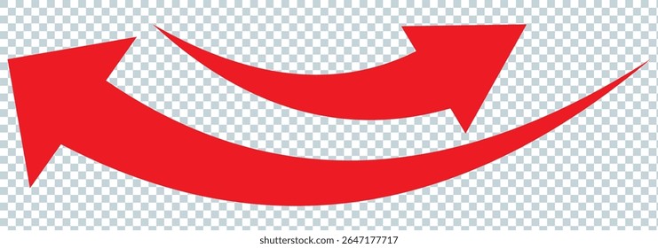 long curved arrow vector icon. double side left and right silhouette curved Horizontal long arrow icon. flat style long arrow curved vector illustration.
