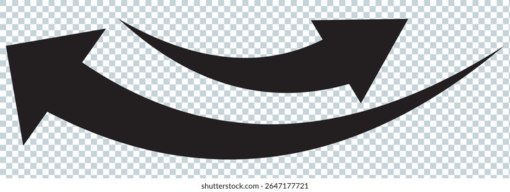 long curved arrow vector icon. double side left and right silhouette curved Horizontal long arrow icon. flat style long arrow curved vector illustration.