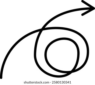 Long curved arrow, winding arrow in linear style