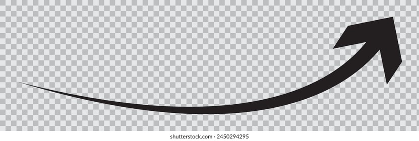 Flechas curvas largas. Flechas hacia la derecha. Flechas negras, rojas y azules de moda en un estilo plano. Ilustración vectorial.