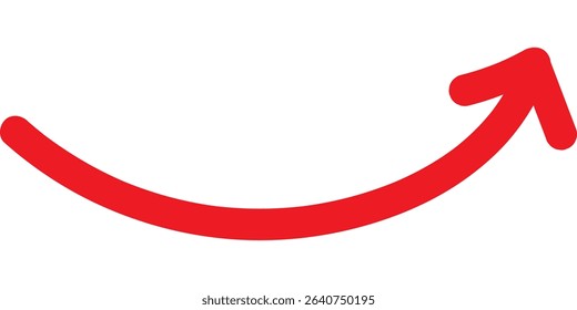 Long curved hand drawn arrow vector. Round curl long arrow. Thin arrow curled symbol icon. Curve arrow vector illustration.
